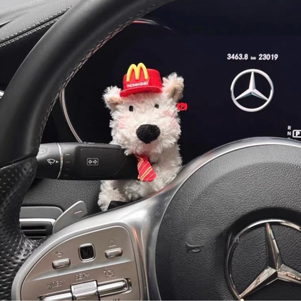 White Plush Dog with Red Hat and Tie